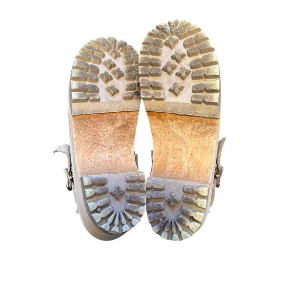 Mia Clogs Beige Leather Womens Adjustable Strap & Wooden Sole 6.5 - Picture 5 of 5